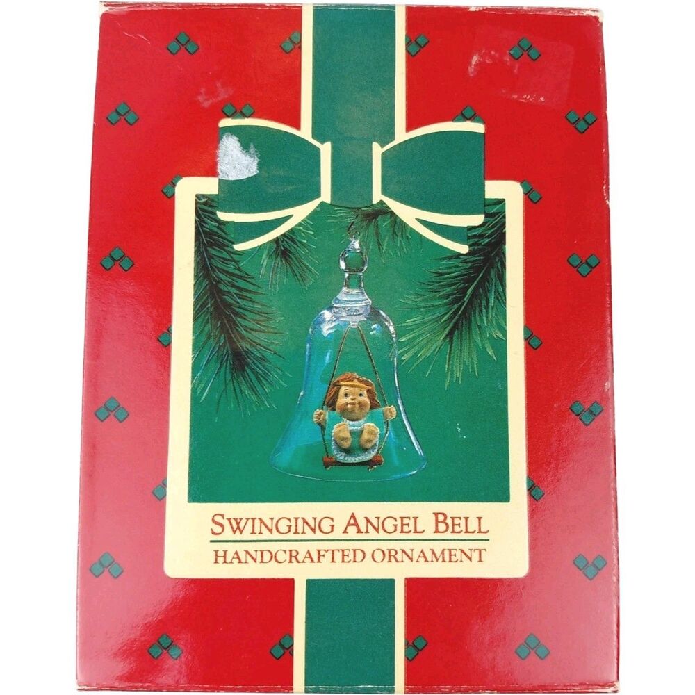 Hallmark Christmas Ornament  Swinging Angel Clear Glass Bell 1980's in Box Vtg